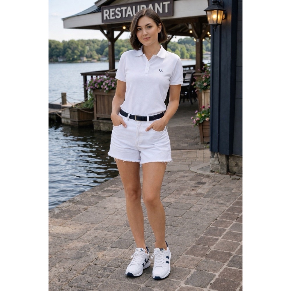 Lauren Ralph Lauren Knit Shirt Women's Sz M White Short Sleeve LRL Logo EUC